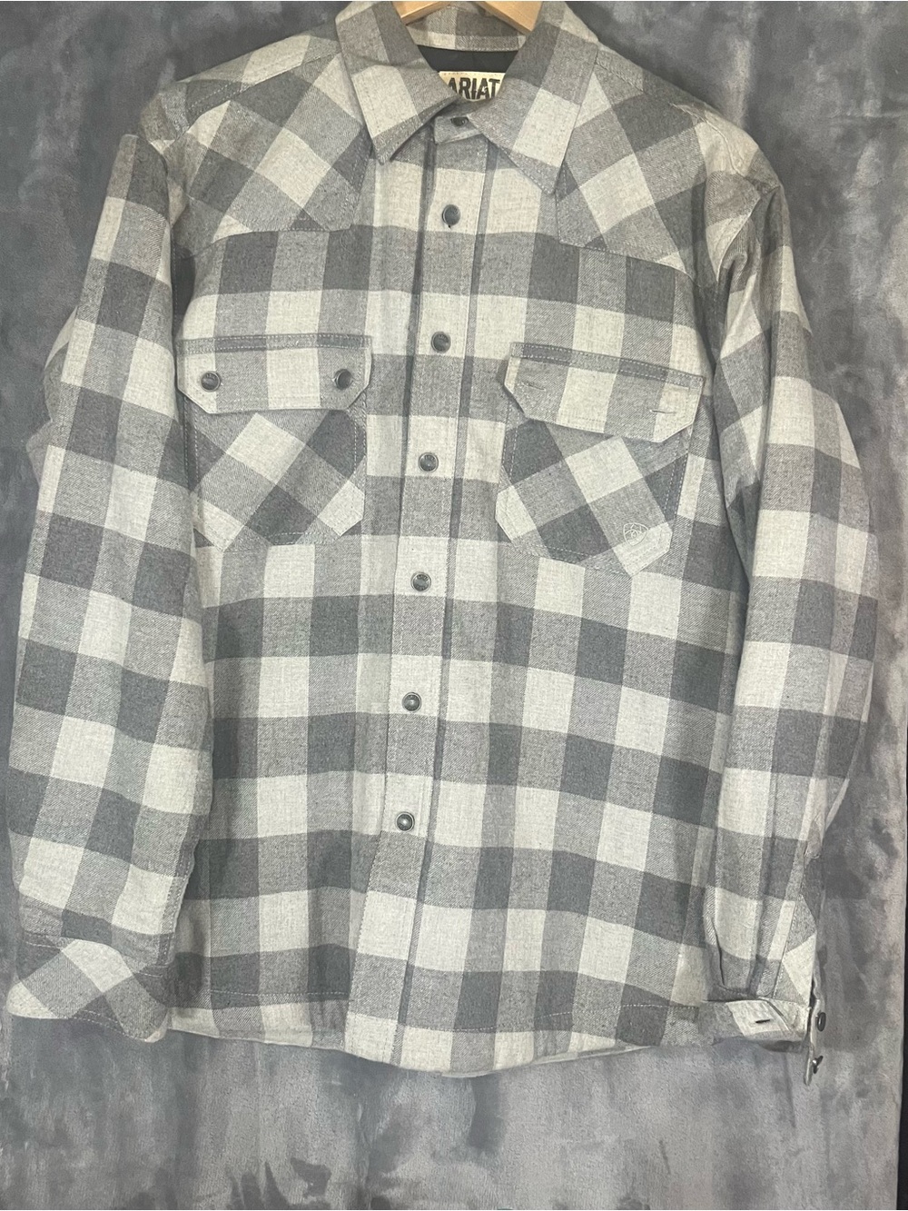 Ariat Men's Gray & White Plaid Snap-Front Button Down Shirt